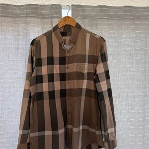 Burberry Men's Brown and Black Plaid Button-Down Shirt